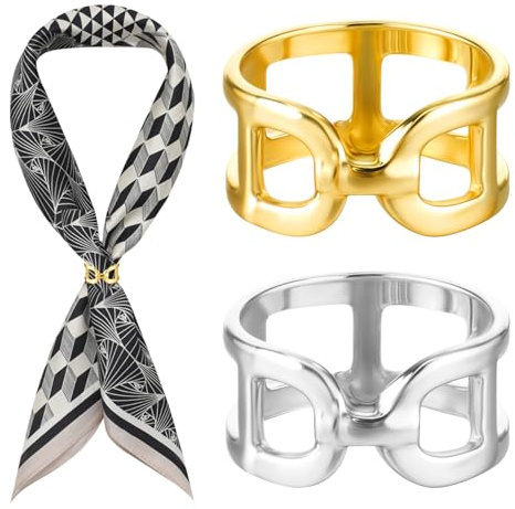 Piriuuo Ensemble de 2 boucles de foulard pour femmes, clips de foulard en métal en or et argent, boucles coulissantes en soie, écharpes épinglées, fermoir à châle, porte-écharpe pour t-shirt, foulard