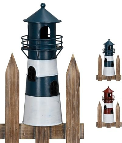 NETPROSHOP Maritime Zaunfigur Leuchtturm aus Metall Höhe ca.26cm Zaunhocker, Farbe:Blau