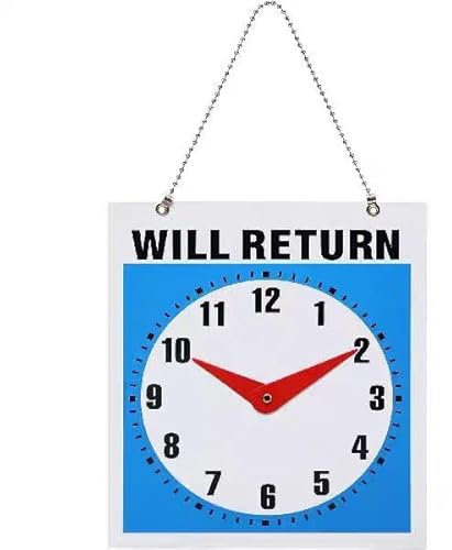 Indicatore orario in plastica altamente visibile per la porta dell'ufficio con scritta Be Back con design a orologio, perfetto per uso aziendale e indirizzare i clienti con una chiara leggibilità