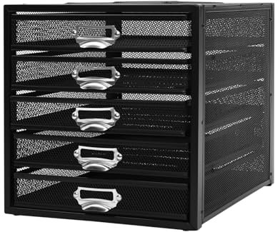 FUROMG Schubladenbox, Schreibtisch Organizer, Für Din A4 Dokumente Dokumentenablag, Ordnungssystem für Schreibtisch, Büro Organizer mit 5 Schubladen, Akten Sortieren, Aktenablage, Schwarz