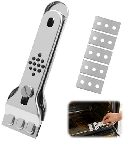 Oven Scraper Tool with 5 Replacement Blades, Hob Scraper for Glass Hob Non Scratch, Stainless Steel Ceramic Hob and Oven Cleaning Tool, Safe Blade Scrapers for Grease and Burnt Residue
