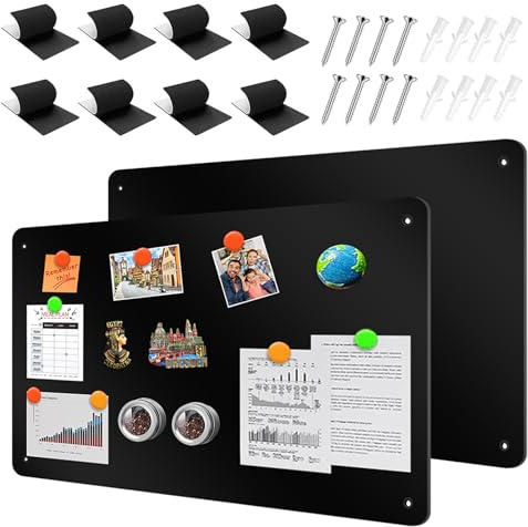 LUPATDY Lot de 2 Tableau Magnétique Mural, 43 x 30cm Plaque Aimantee pour Magnets, Metal Tableau D'affichage Magnétique Pour Cuisine, Bureau, Réfrigérateur - Noir