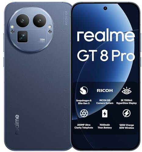 realme GT 8 Pro Smartphone 5G Snapdragon 8 Elite Gen 5, 16GB+512GB 6.79 QHD+ 144Hz AMOLED, Batería 7000mAh & 120W SuperVOOC/50W Wireless, 200MP Teleobjetivo + 50MP IMX906 + 50MP Grandangolo, Azul