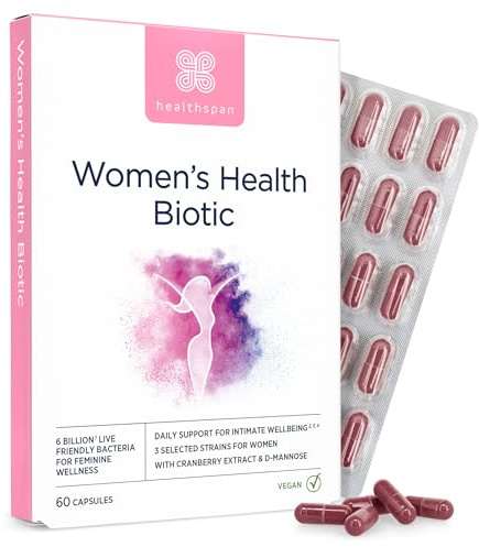 Healthspan Women's Health Biotic | 60 Capsules | Supports hormonal Balance & Intimate Flora | Targeted strains for Women’s Health | with D-Mannose & Cranberry | 6 Billion Live Cultures | Vegan
