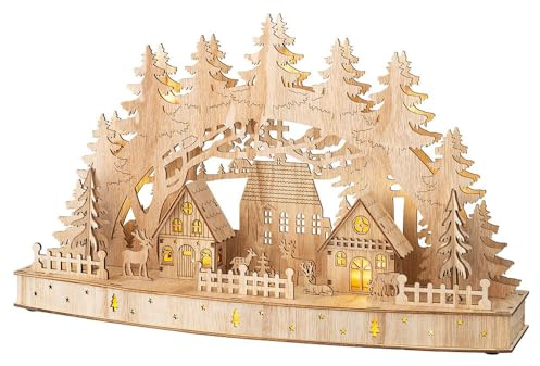 Lumineo Schwibbogen beleuchtet Lichterbogen Holz Weihnachtsdorf Weihnachten Timer