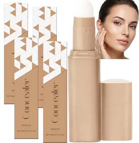 Corrector para la cara, crema natural, corrector contra ojeras e impurezas, cubierta ligera para tono de piel desigual, lápiz corrector portátil de 5 ml (4 unidades)