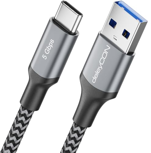 deleyCON 0,5m Cavo USB-A a USB-C 3.0 Corto 5Gbps - Ricarica Dati - per Smartphone iPhone 17 16 iPad Galaxy S26 25 A17 A56 Tablet MacBook Notebook Fotocamera HDD SSD Disco Esterno