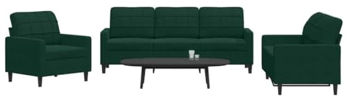 Faucqir 3-TLG. Vardagsrum soffa set med kudde mörkgrön sammet, hörnsoffa stoppade möbelset, lounge sittbänk, sovsoffa, relaxmöbler för gästrum och vardagsrum