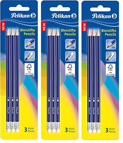Pelikan Bleistift (3, Härtegrad HB mit Radierer)