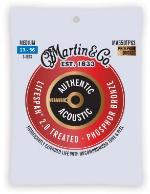 Martin Authentic Acoustic Guitar Strings - 3 Pack - Lifespan 2.0 Treated 92/8 Medium