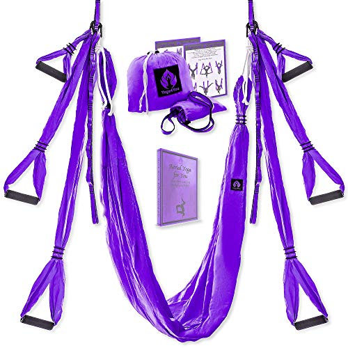 Yoga4You Aerial Yoga Schaukel-Set – Hängematte Schaukel Trapez Kit Verlängerungsgurte eBook Breites fliegendes Inversion Tool Antigravity Decke hängend Toga Sling Erwachsene Kinder Arial, violett
