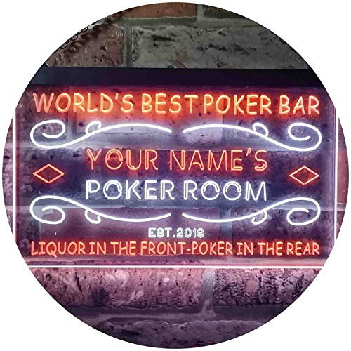 ADVPRO Personalized Your Name Est Year Theme Poker Room Bar Beer Dual Color LED Barlicht Neonlicht Lichtwerbung Neon Sign Weiß & Orange 300 x 210mm st6s32-qn1-tm-wo