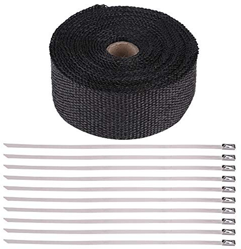 Enveloppe de tuyau, 16FT noir haute isolation thermique de tuyau d'échappement Wrap ruban de tissu pour voiture moto