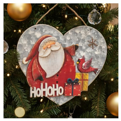 com-four® Hängedeko Weihnachten, Holz-Aufhänger in Herzform ca. 30,5 x | großes Deko-Herz mit Weihnachtsmann - Christmas Wanddeko