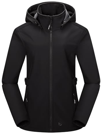 Outdoor Ventures Giacca softshell da donna, corta, foderata, impermeabile, con cappuccio rimovibile, impermeabile, impermeabile, impermeabile, impermeabile, impermeabile, per escursioni, corsa, sport