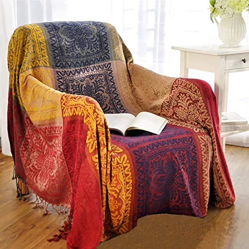 VANJOROY Große Sofa-Überwurfdecke mit Quasten, 100 % Chenille, multifunktional, weich, luxuriös, Überwurf für Couch, Teppich und Bett, 150 x 190 cm, Rot