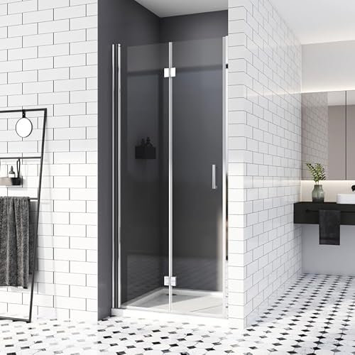 Duschtür 80x195cm, Klappbar Nischentür 180º Duschwand Verstellbereich von 79-81 cm, Falttür mit langem Griff aus 5mm Nano-Beschichtung ESG Sicherheitsglas