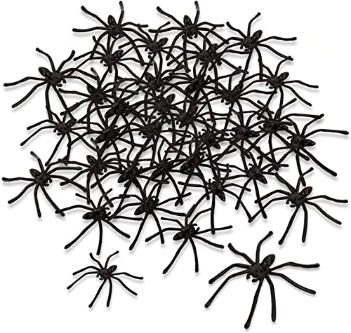 obqo 150 Halloween Spinnen Deko Kunststoff | Spinnen Deko für Halloween Realistische Gruselige Spinnen Tisch Deko Schwarz Halloween Dekorations