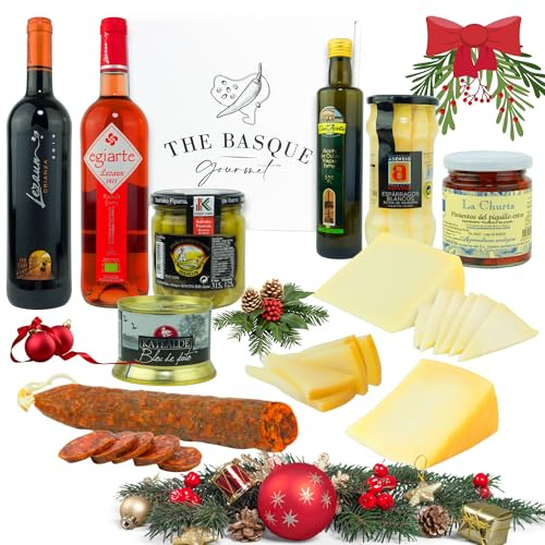 THE BASQUE Gourmet Set Regalo Natalizio - Cesto per Natale con Vino, Formaggio, Asparagi, Olio Extravergine, Peperoni Piccanti, Paté di Fegato - Regalo Di Lusso-lotto 5