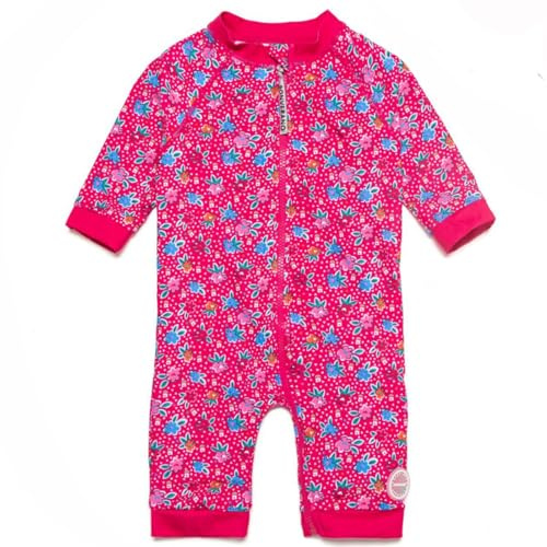 BONVERANO Traje baño bebé protección Solar UPF 50+ Cierre Cremallera Largo Completo (Rosas, 24-36 Meses)