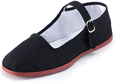 SAEEKO Kvinnors klassiska Kina plattor, avslappnade Kina dockskor, bomull Mary Janes, kinesiska Tai Chi skor, Svart, 40.5 EU