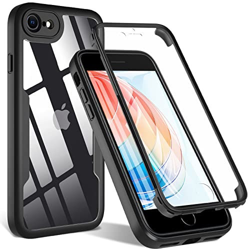 OWKEY iPhone SE 2020 Case, iPhone SE 2022/8/7 Case, 360° Full Body Heavy Duty Cover With Built-In Screen Protector, Shockproof Protective Phone Cover for iPhone SE/8/7 3rd 2nd Gen 4.7” (Black)