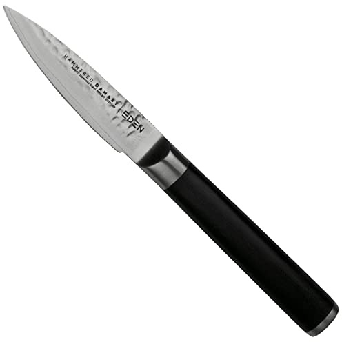 Eden Hammered Damast 2031-109, Cuchillo Puntilla 9 cm, Mango G10 Negro, Hoja Acero Damasco Martillado, 60 HRC, Acero Damasco AUS-10