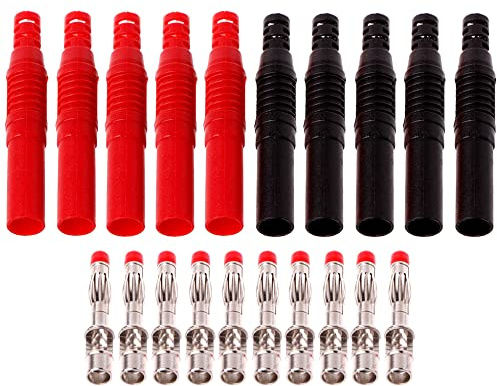 Greluma 10 Stk Isolierte ummantelte 4mm Bananenstecker, Sicherheitslöt Bananenstecker Steckverbinder für Multimeter Messleitungen