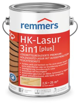 Remmers HK-Lasur 3in1 [plus] farblos, matt, 2,5 L, Lösemittelreduzierte Premium-Holzschutz-Lasur für außen, 3in1, schnelltrocknend, langlebig