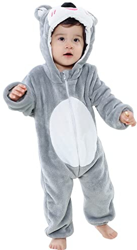 Jamron Unisex Baby Djur Sparkdräkt med Huva Spädbarn Vinter Flanell Onesies Jumpsuit 0-36 Månader