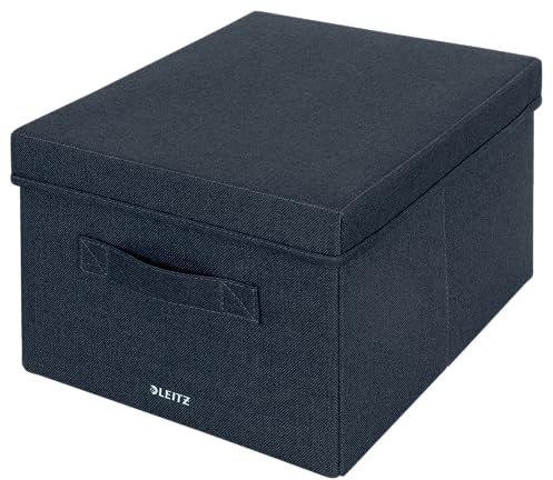 Leitz Aufbewahrungsbox mit Deckel aus Stoff, 2er-Set Organisationsboxen, Universell, faltbar & umweltfreundlich, Organizer für Büro, Haushalt, Schule oder als Sofa Organiser, Grau, Mittel, 61440089