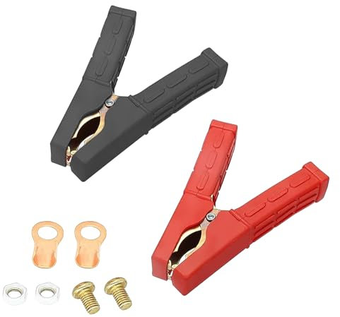 Thgtao Pinzas de cocodrilo, 2 unidades, pinzas de cable de arranque, pinzas de batería aisladas, pinzas de cocodrilo, batería de coche con botas aisladas, mango de plástico para cable de carga de