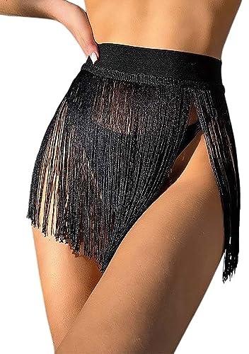 Vatocu Femmes côté Glands Frange Jupe Sexy Moulante en Cuir Mini Jupes Taille Haute métallisé Brillant Jupes fête Clubwear Jupe