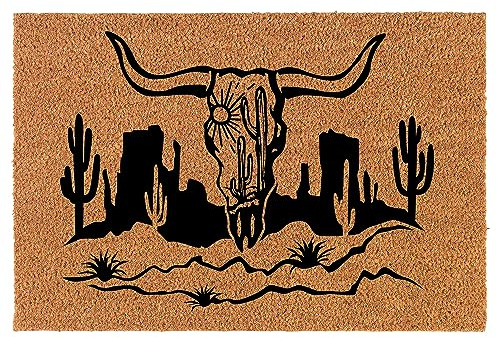 Welcome Doormat Coco Coir Door Mat Gift Cow Skull Cactus Desert Western Scene (30 x 18)