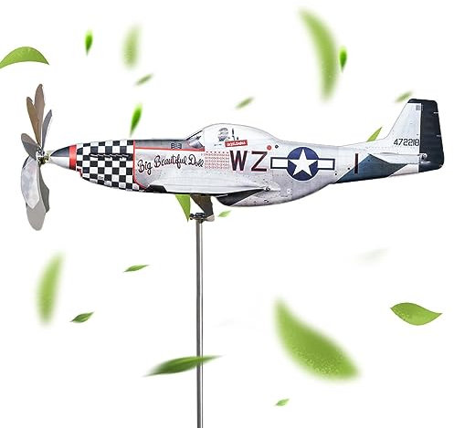Aereo Wind Spinner, Bianco Metallo Aircraft Modeling Mulino A, Giardino Sculture, Aereo Segnavento, Cinetico Giardino Wind Art, Scultura Aereo