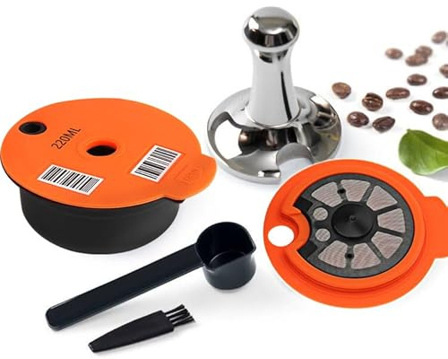 Capsules Café Tasimo Réutilisables en Inox, Dosettes Rechargeables pour Machines Bosh Tasimo, Capsule Vide Durable à Remplir avec Votre Café Moulu Préféré 200ml+220ml couvercles+tamper
