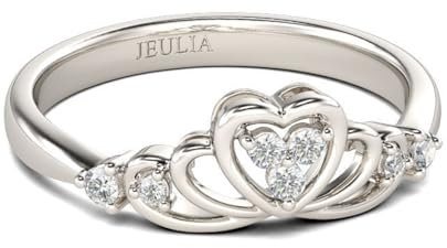 Jeulia Herz-Design-Bandringe aus 925er-Sterlingsilber für Damen, runder Schliff, Verlobung, Jahrestag, Versprechensringe mit Schmuckschatulle (Silber, 58(18.5))