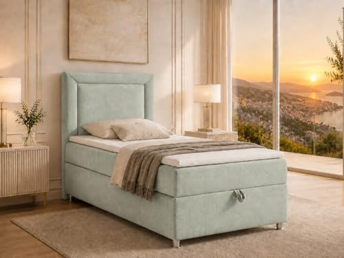 Best For Home Trinity K3 EinzelBett | Boxspringbett 100x200 mit Bonell Federkernmatratze 100x200 | Bett mit Matratze | Bett mit Stauraum | Lieferung an die Bordsteinkante