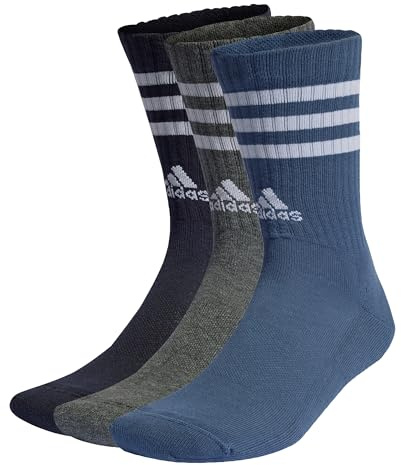 adidas Unisex adulto 3-Stripes Cushioned Crew Socks 3 Pairs, Legend Ink/Preloved Ink S24 / Dark Grey Heather, 4.5-6