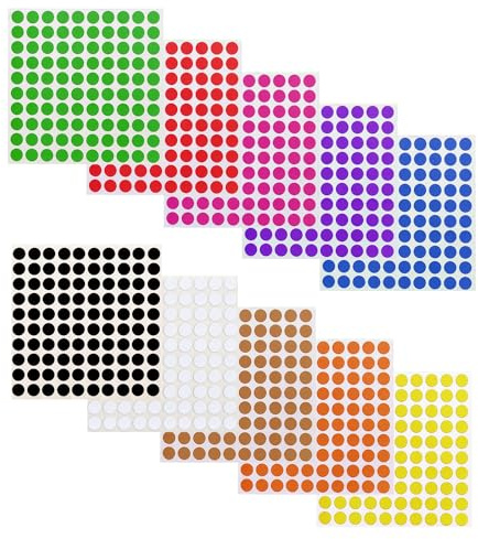 SYEYCW 5000 Stück Aufkleber Rund, 10mm Selbstklebende Punktaufkleber, Bunte Selbstklebende Klebepunkte Aufkleber, Kleine Farbkodierung Etiketten für Büro, Schule, Kalender, Karten-Aufkleber, 10 Farben
