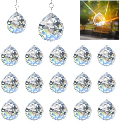 RHQFDM 20 Stück Kristallglaskugel Kristall Anhänger Deko Kristall Sonnenfänger Feng Shui Suncatcher Prisma Kristall zum Aufhängen Kronleuchter Kristalle Deko