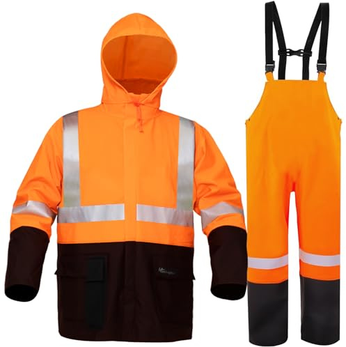 Rain Suit For Men & Women Waterproof Heavy Duty Rain Gear Outdoor All-Sport Work Fishing Jacket & Trouser Raincoats(Orange,Medium)