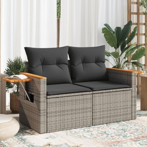 SECOLI Gartensofa 2 sitzer Rattansofa 2sitzer Balkonsofa Lounge Sofa Outdoor Kleines Terrassensofa Balkonmöbel Kleiner balkon-Grau-2-Sitzer-3
