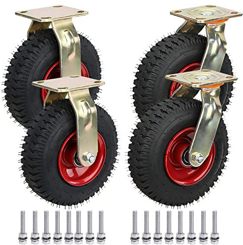 Rueda resistente con venas de neumáticos Ruedas silenciosas altamente elásticas, rueda giratoria llena de aire estilo vacío 2 giratorias y 2 fijas, ruedas industriales con tornillos,? 200 mm 250 mm 8
