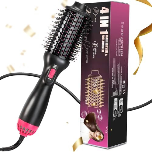BNEHHOV Brosse Soufflante 4 en 1 Brosse à Air Chaud avec 3 Températures 2 Vitesses avec Poignée Confortable Brosse Brushing Chauffante One-Step Sèche-Cheveux Volumisant pour Friser/Lisser les Cheveux