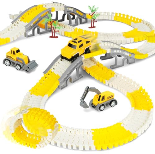 HOTUT Circuit Voiture Enfant, 205 pièces Pistes de Course de Construction pour Enfants, Jeu de Piste Flexible et Voiture de Construction, Circuit Train Electrique Jouet pour 3 4 5 6 Ans garçons Filles