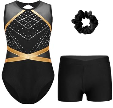 Miutii 3Pcs Mädchen Turnanzug Glitzer Gymnastikanzug mit Shorts Haarband Ärmellos Ballettanzug Ballett Trikot Leotard Wettbewerb Gymnastik Kleidung