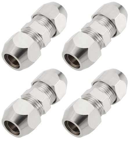Create idea 4 raccordi a compressione in rame da 8 mm, per tubi idraulici, tubi di raffreddamento, sistema di alimentazione, 8 x 34 mm, argento