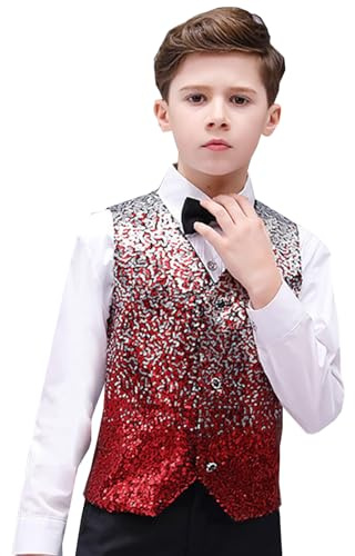 Kids Boys Sequin Vest Boys Formal Suit Vest Set with Bow Tie for Party Baby Boy Outfit Set