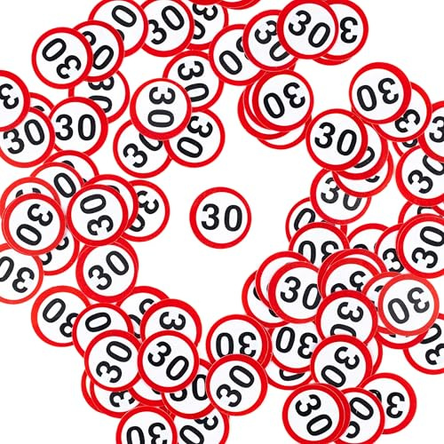 Tiwoca Deko zum 30. Geburtstag – rot-weißes Konfetti mit Verkehrsschild-Optik Zahl 30 – Ausgefallene Geburtstagsdeko und lustige Geschenkideen für Männer und Frauen